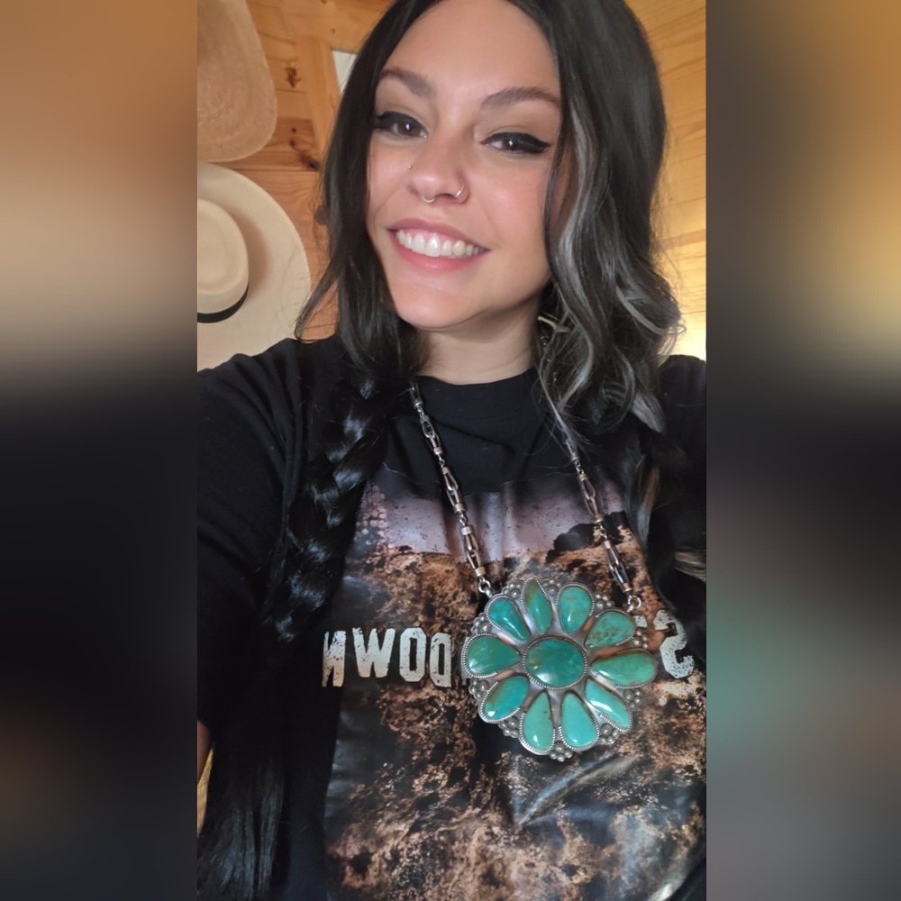 Native Made 925 Sterling Kingman Turquoise Cluster Necklace By Gilbert Platero